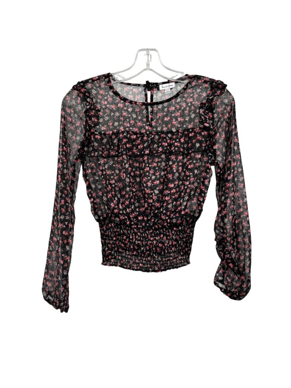 Love, Fire Women's Blouse Sheer Chiffon Fabric Ruffled Neckline Size Extra Small